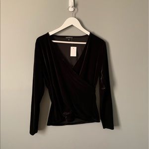 J Crew Mercantile Black Velour Wrap Top